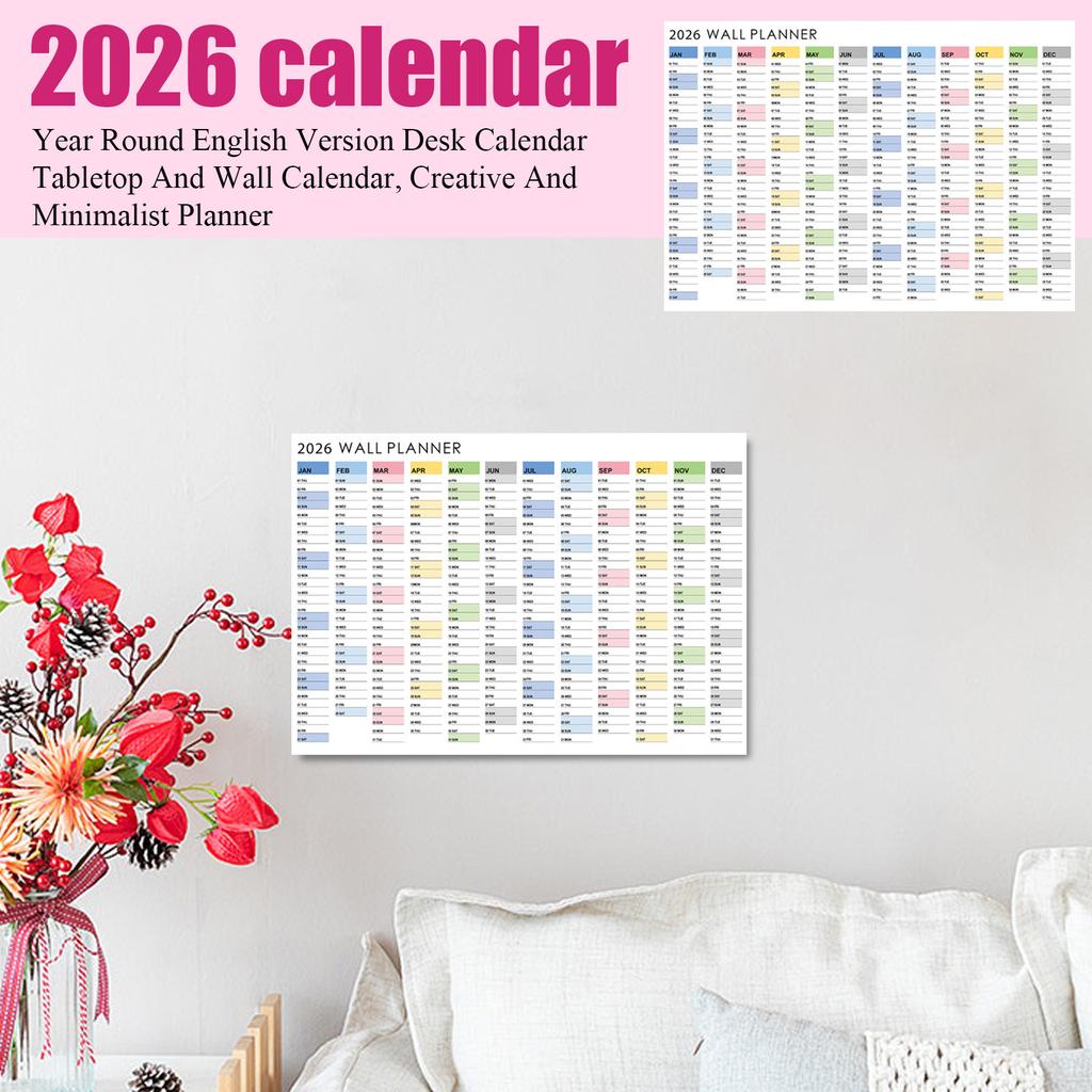 Year Round English Version Desk Calendar Tabletop And Wall Calendar, Creative And Minimalist Planner