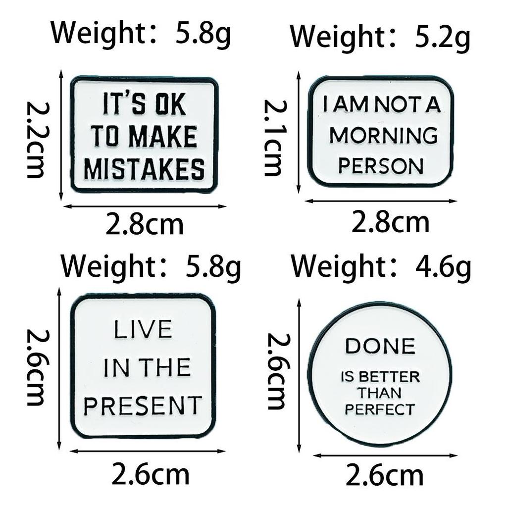 Creative White Geometric Metal Brooch with English Quotes - Versatile Decoration Badge