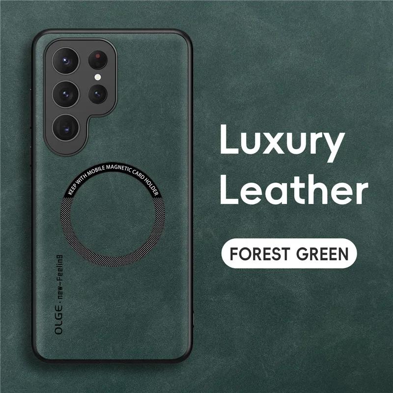 Magnetic Leather Phone Case For Samsung S24 S25 Ultra S23 FE S22 S21 S20 5G Note 20 Ultra 10 Plus Wireless Charging Cover
