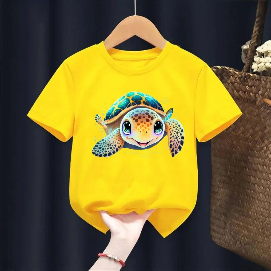 Cool Sea Turtle Printed T Shirt For Girls/Boys Harajuku Summer Kids Clothes Pink/Yellow/Gray/Blue/Black/White T-Shirt Tops