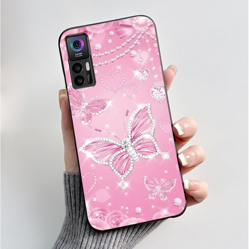 Case For TCL 30 Plus 30 5G T676K T676J T676H T776H Phone Case Fashion Butterfly Flowers Black Silicone Shockproof Cover Casing