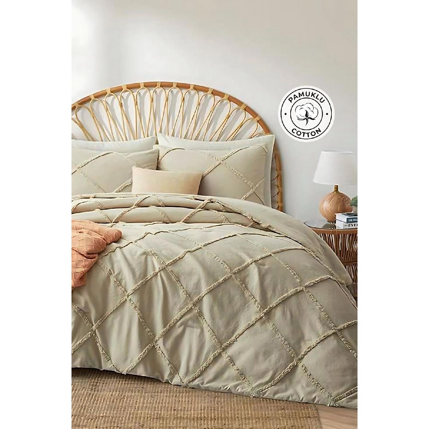 

Cotton Aimar Embossed Bedspread Set Daily Double Boho 3 Pieces Fiber Filled Beige бежевий