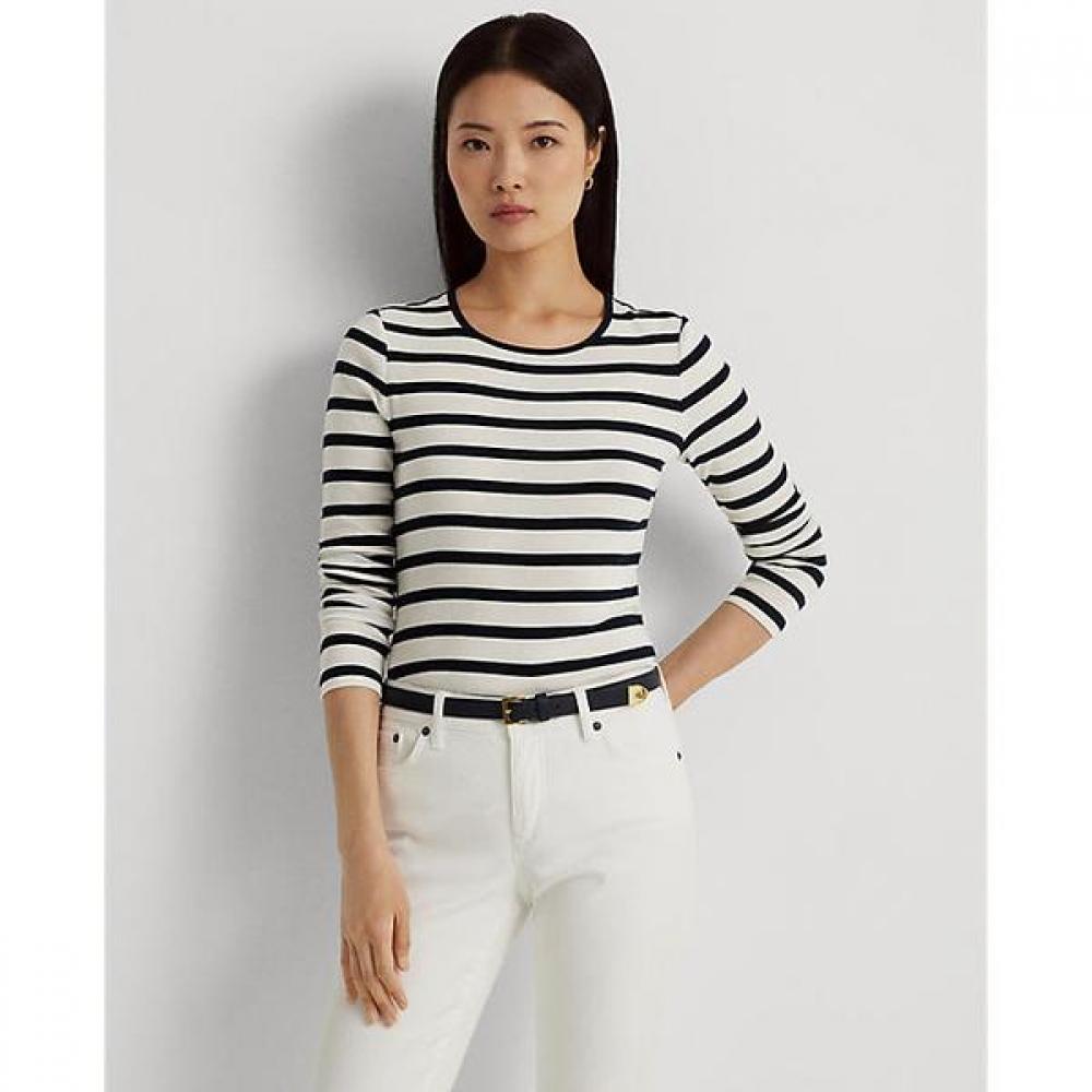 Lauren Ralph Lauren Stripe Cotton Long Sleeve Tee Wmlrknis6820167100 XS