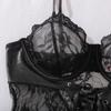 Women's Sexy Patent Leather Spliced Lace Shapewear Bodysuit Black Lace-Up Bust & Waist Cincher One-Piece Shaper