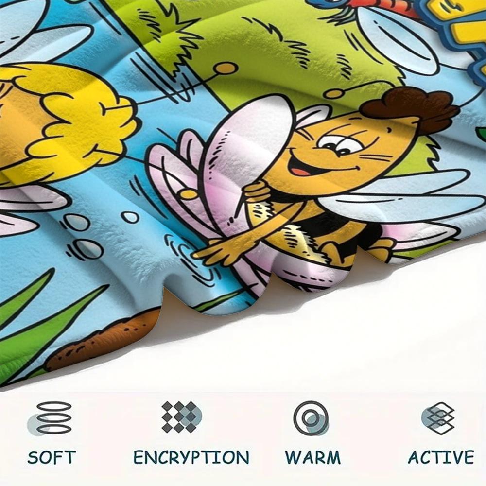 1PC Custom Name Maya the Bee Patterned Flannel Blanket Suitable For All Seasons for Home Decor Warmth and Comfort Gifts Holiday Present