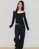MUAHMUAH Striped Overlap Long Sleeve Tee [Black]