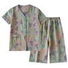Women's Yarn-Dyed Cotton Pajama Set: Summer Short-Sleeve Top and 7/8 Gauze Pants