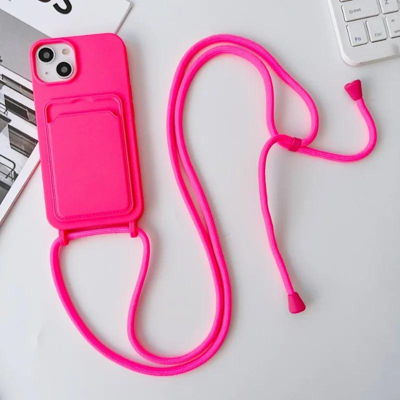 Crossboby Lanyard Rope Phone Case for IPhone 16E 16 15 14 Plus 13 12 11 Pro Max Silicone Card Package Fall Prevention Cover
