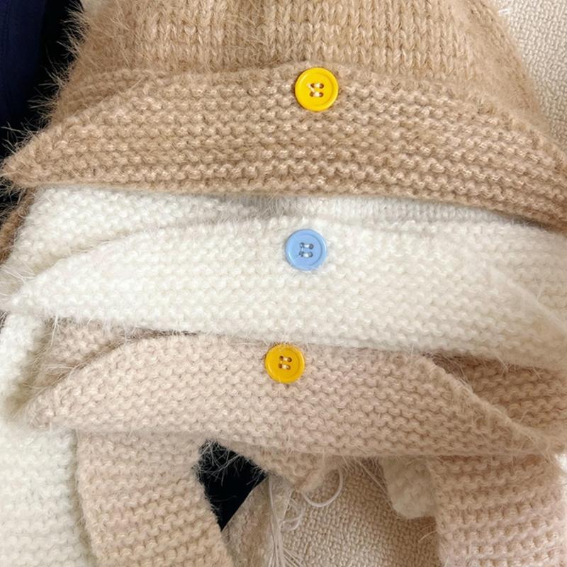 Winter Warm Knit Hat for Women Girl Button EarFlap Beanie Hat Outdoor Activity Scarf Cap Windproof Headwear Pullover Hat