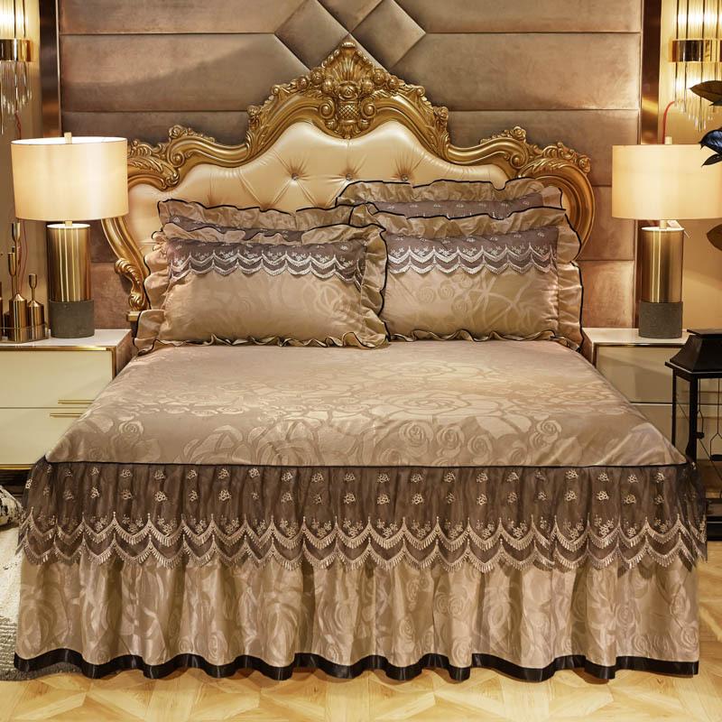 Velvet Lace Bed Skirt European-Style Embossed Bedspread Non-Slip Protective Cover Autumn and Winter Warm Bedding
