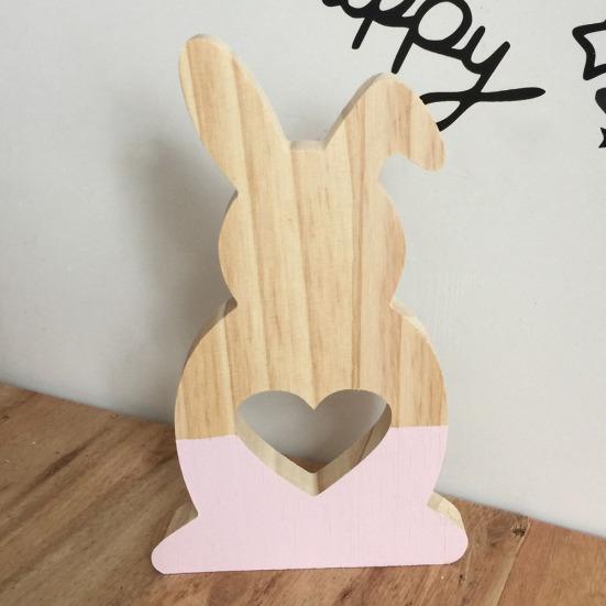 Lovely Hollow Heart Wooden Rabbit Art Craft Children Gift Home Office Decor