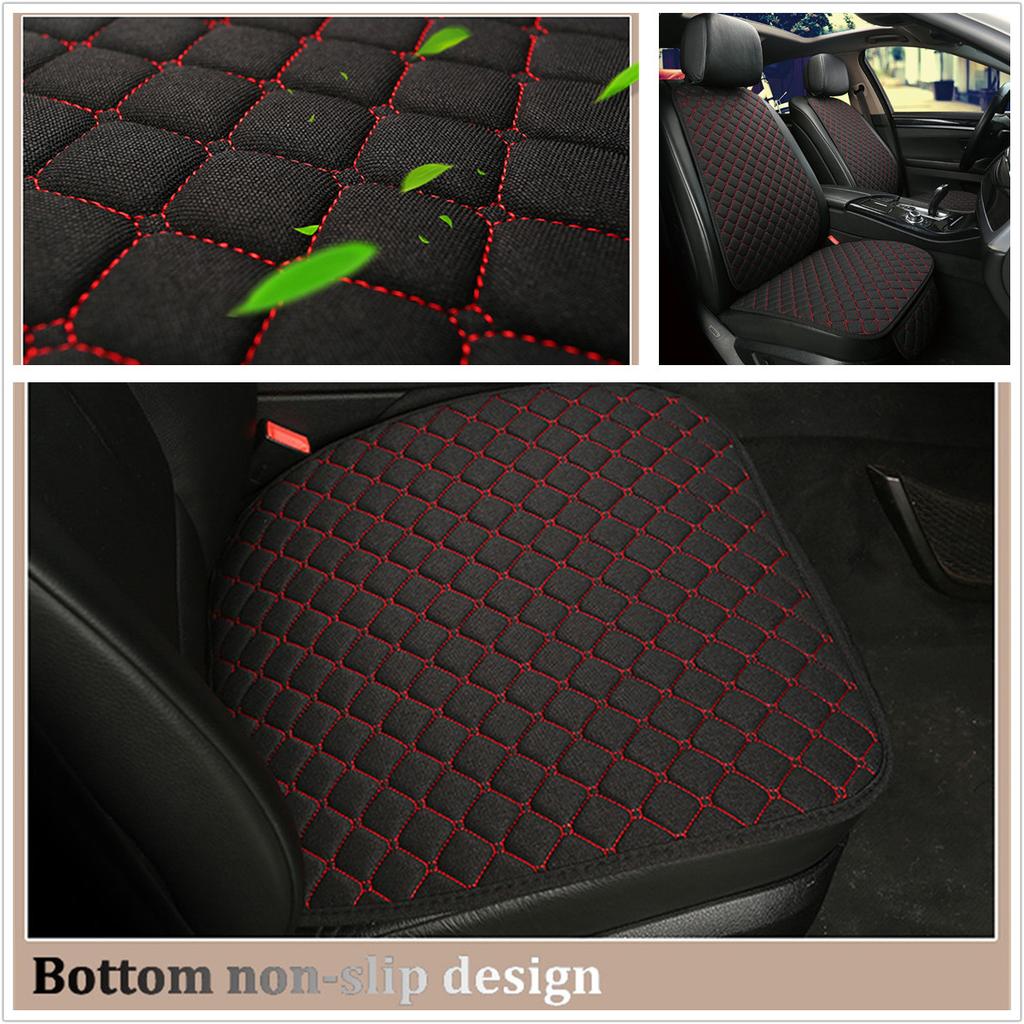 1Pcs Black + Red Car Front Seat Cover Protector Linen Cushion Pad with Backrest