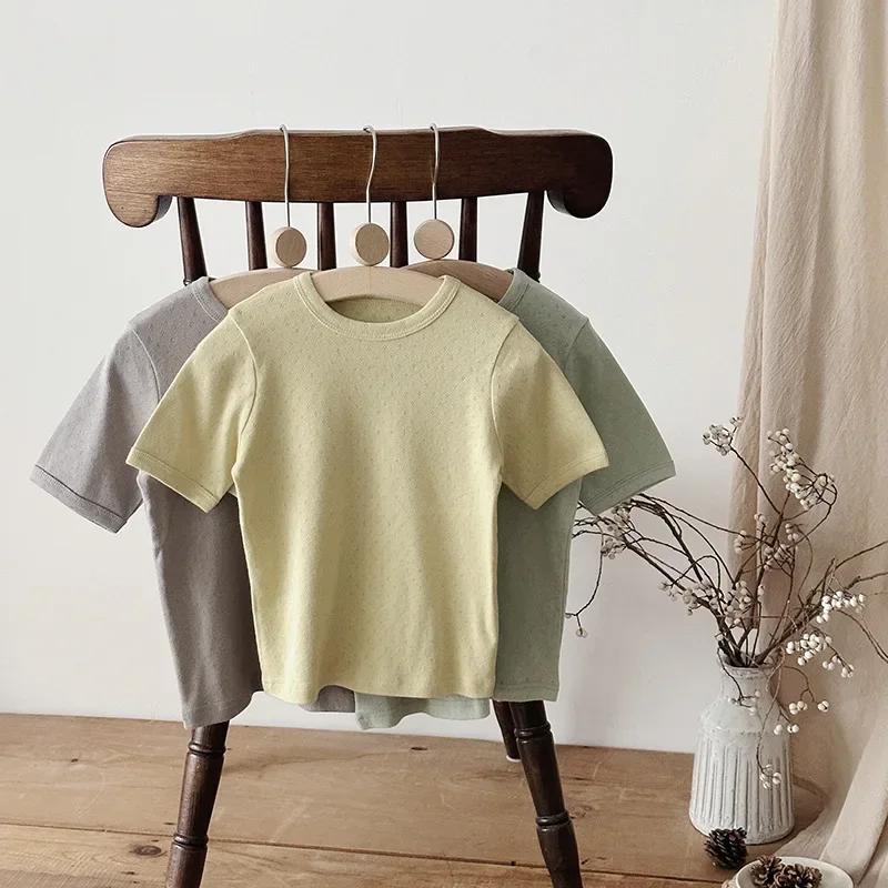 2025 Summer Kids' Breathable Cotton Pajamas - Unisex Solid Color Home Set