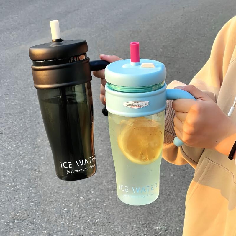 1100ML Large Capacity Plastic Straw Cup Summer Simple Office Ice Cup Water Bottle With Handle Portable Leak-proof Water Cup