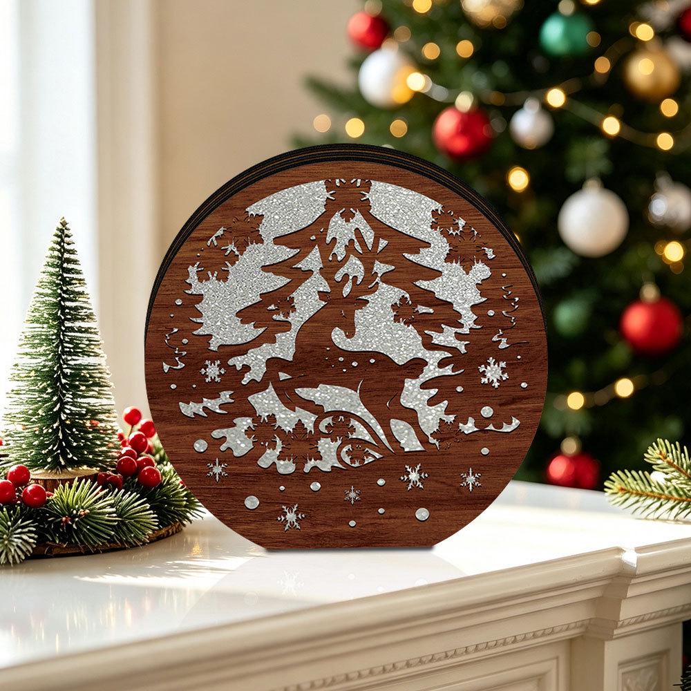 MZ1246 LED Christmas Glowing Wooden Ornament: Creative Night Light for Festive Desktop Decoration