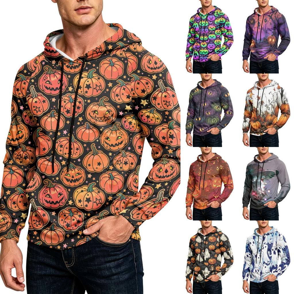 Men's Casual Loose Fit Printed Hoodie with Kangaroo Pocket and Drawstring for Everyday Wear