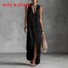 Long Sleeveless Spliced Dress With Polo Collar For Casual Travel And Streetwear