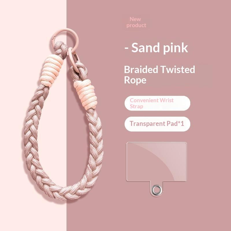 Dopamine Four-Strand Braided Short Phone Lanyard, Color-Blocked Cable-Knit Wrist Strap With Spacer, Phone Strap