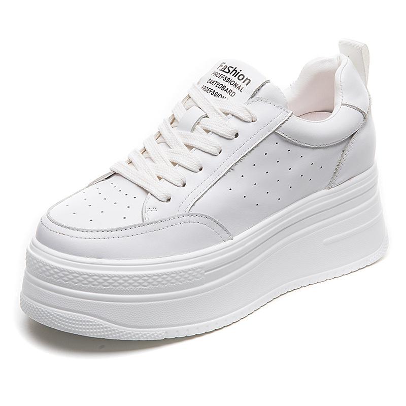 Classic Genuine Leather Sneakers Women White Shoes Thick Sole Sneakers Ladies Casual Shoes Spring Height Increase Platform Shoes
