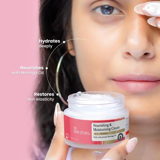 The Skin Story Moisturizing Face Cream | 24-Hour Hydration, Nourishing | Non-Oily with Moringa Oil, Wheat Protein, & Amino Acids | All Skin Types 50g