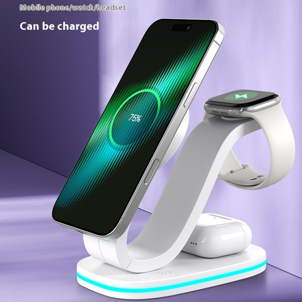 

B-28 Multifunction 15W Wireless Charger with Night Light for Phone Watch Earbuds,Standard Version White