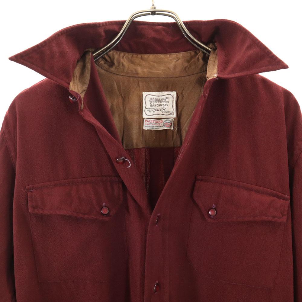 H BAR C 60s Wool Vintage Long Sleeve Shirt Wine-red Men's Used