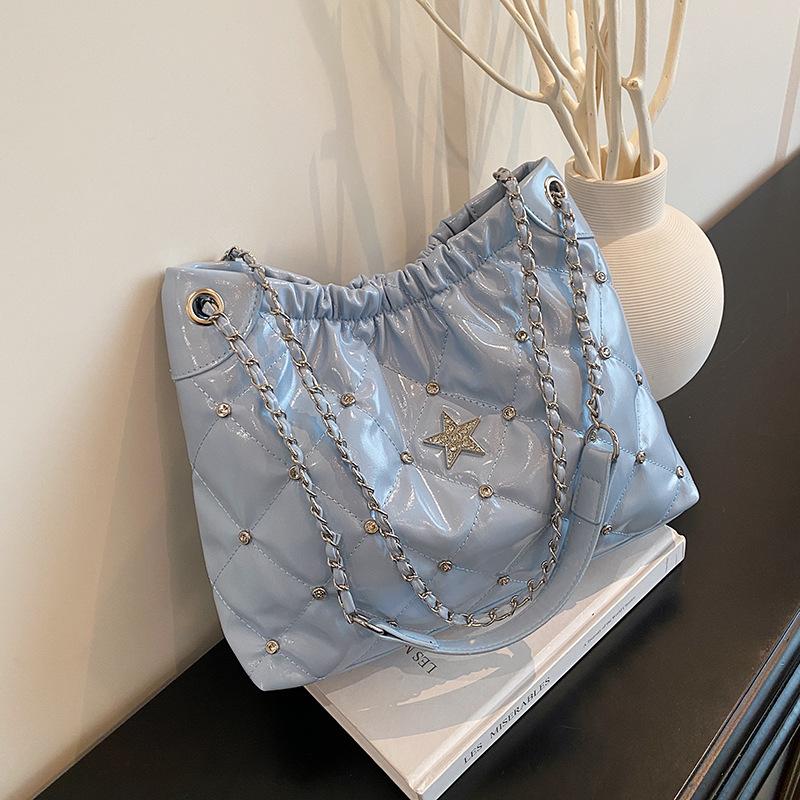 

Женская модная ретро универсальная повседневная сумка-мессенджер на плечо большой вместимости с ромбовидной цепочкой синий