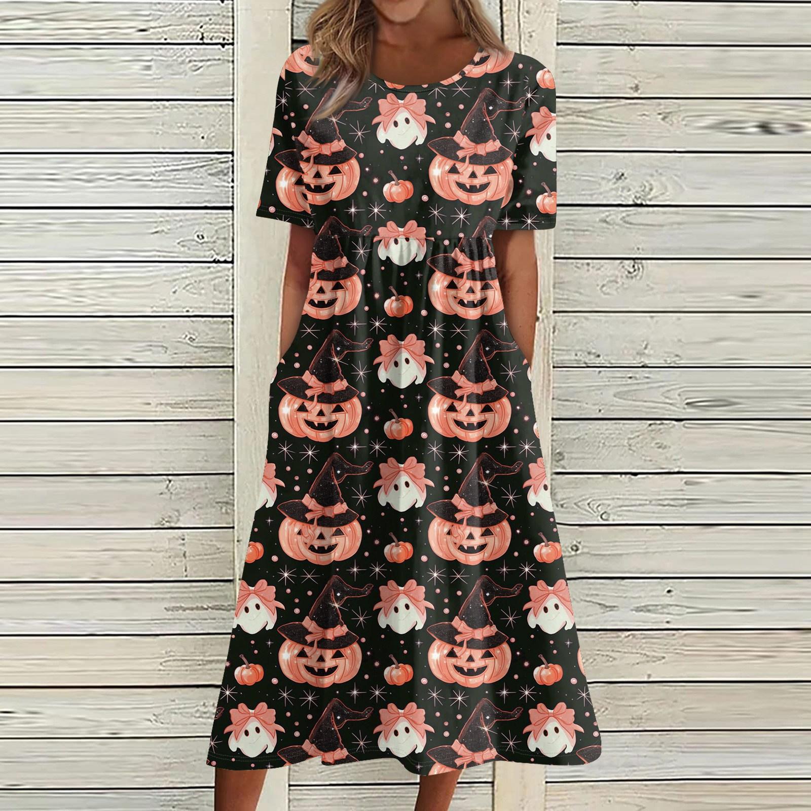 

Летнее платье для женщин, повседневное пляжное свободное платье с короткими рукавами и принтом S