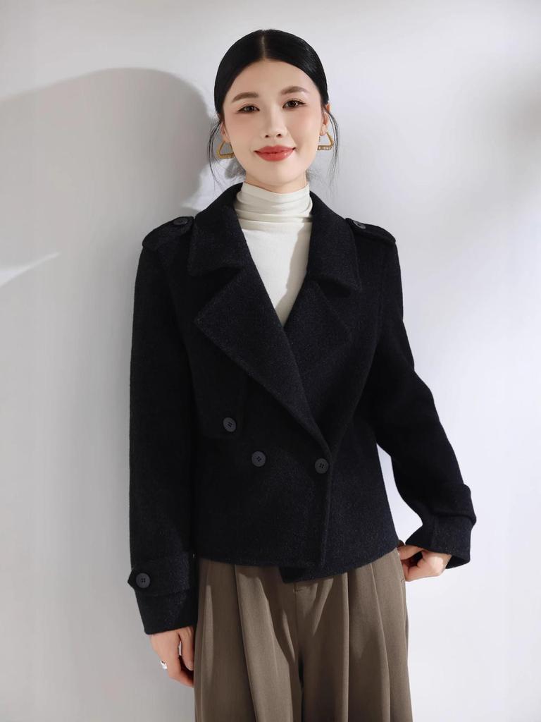 Kleiner vielseitiger doppelseitiger Wollmantel: Kurzer zweireihiger lässiger Anzugkragen schlankmachende Oberbekleidung