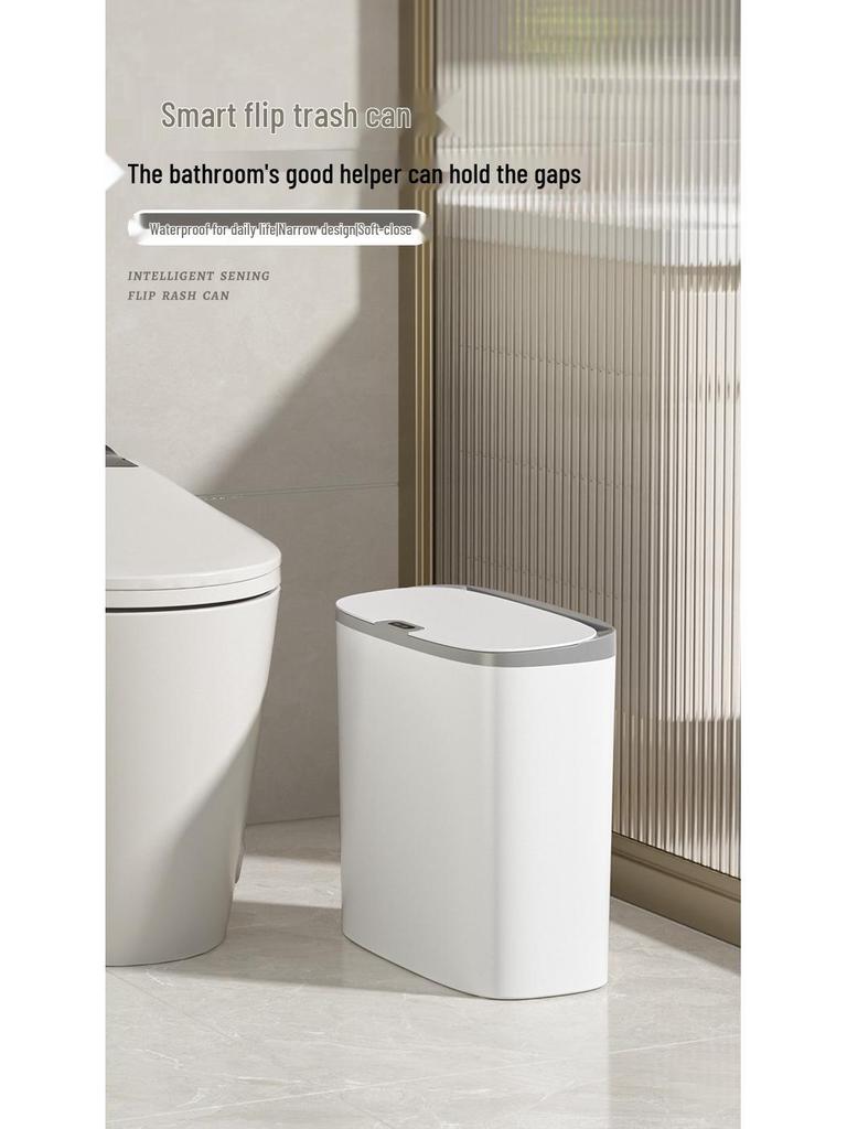 Smart Bathroom Sensor Trash Can - Quiet Flip-Top with Gentle Open/Close