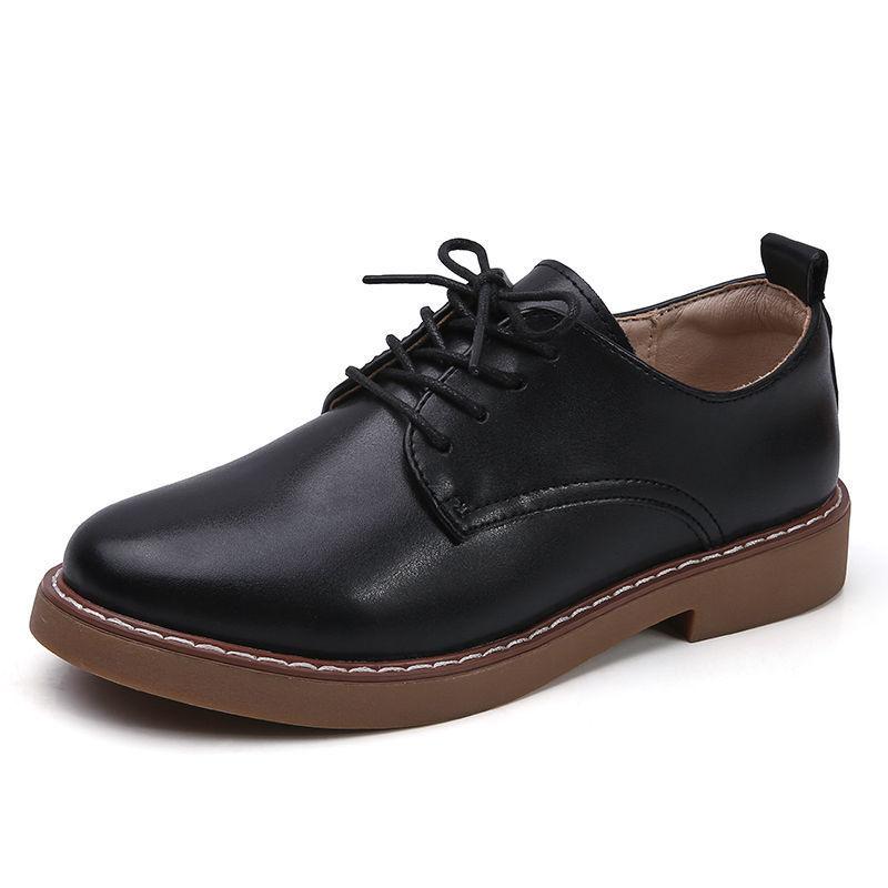 

Черные рабочие туфли женские на плоской подошве повседневные и удобные туфли Оксфорды универсальные на шнуровке с мягкой подошвой одинарные туфли женские в британском стиле маленькая кожа 35 чёрный