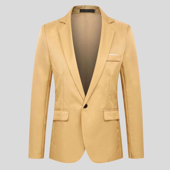 Flap Pockets Long Sleeve Men Blazer Casual Single Button Lapel Suit Jacket Male Clothing