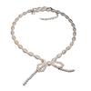 Fashionable Bowknot Pendant Necklace Handmade Irregular Pearl Choker Neckchain Bow Clavicle Chain for Women and Girls