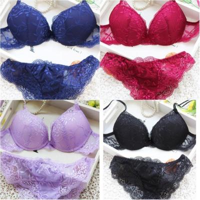 Women Cute Sexy Underwear Satin Lace Embroidery Bra Sets With Panties