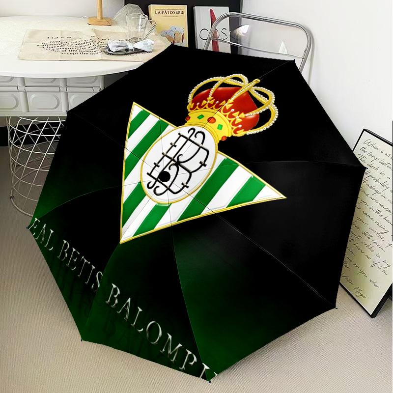 Parapluie Pliant Automatique avec Blason du Real Betis - Parapluie de Voyage à 8 Baleines avec Ouverture/Fermeture Automatique et Cadeaux Portables pour les Fêtes ou les Anniversaires
