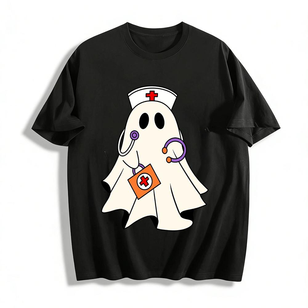 Halloween Medical Ghost Print Casual Top Pure cotton T-shirt XXS