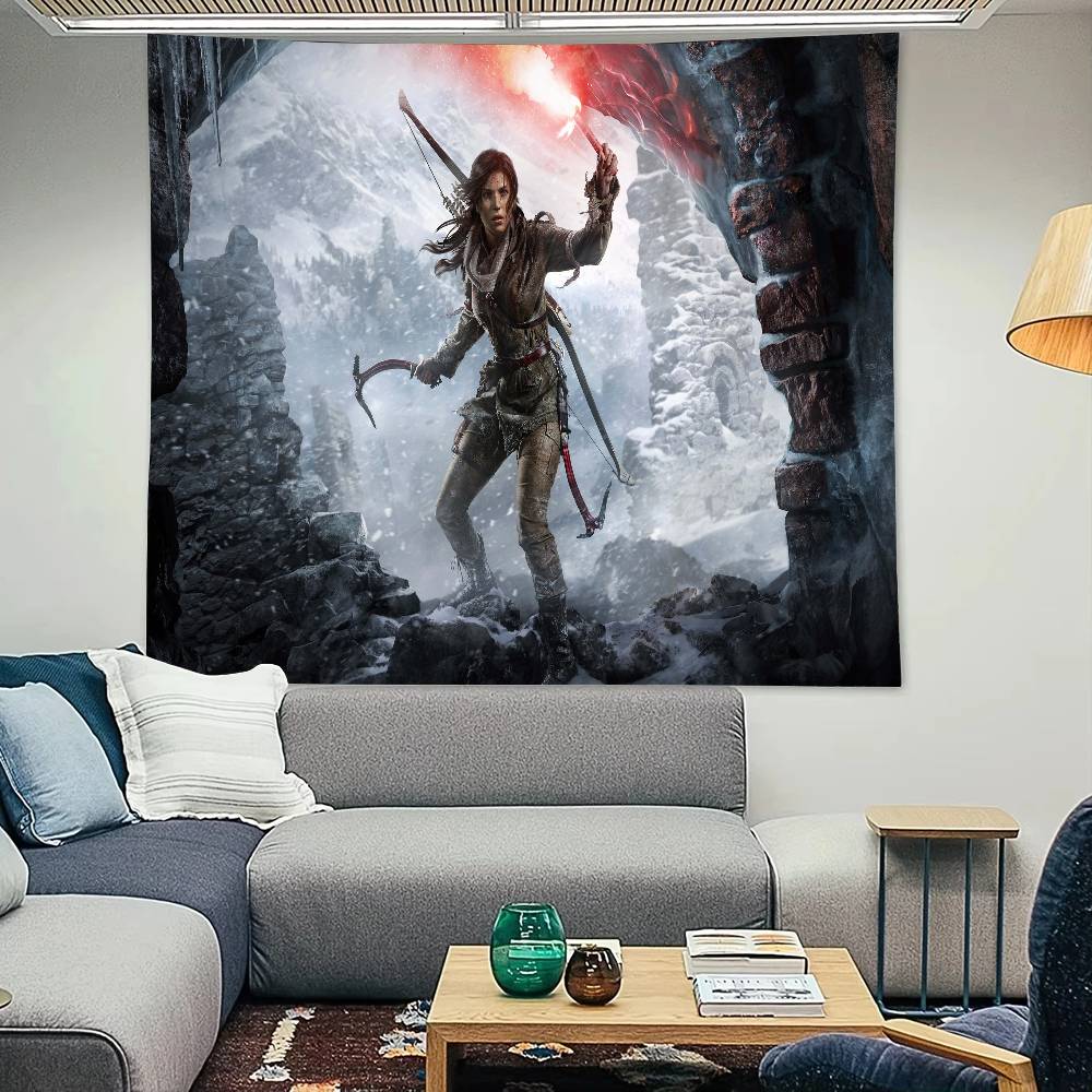 Game LLara Croft Cool TTomb Raider Tapestry Decoration Bedroom Dormitory Background Cloth Holiday Home Party Living Room Club