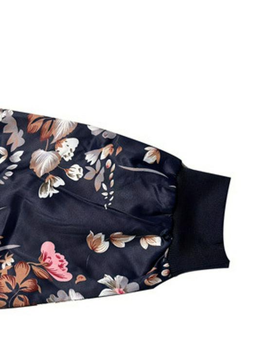 Elegant Floral Zippered Long Sleeve Baseball Collar Jacket - Plus Size for Autumn & Winter