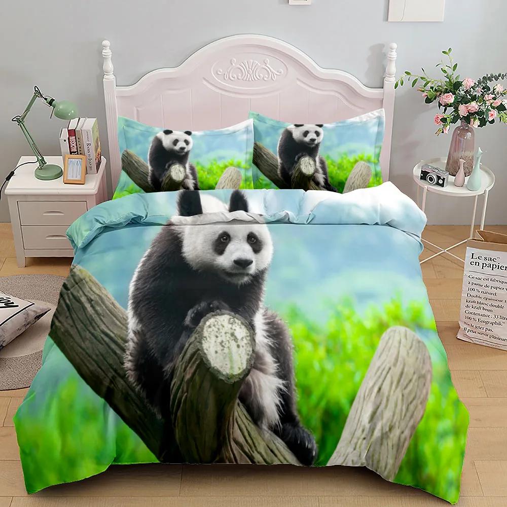 Comforter Green Ink Splash Giant Panda 3D Printed Bedding Set Cozy Soft King Queen Twin Size Birthday Gift Bedroom Decoration