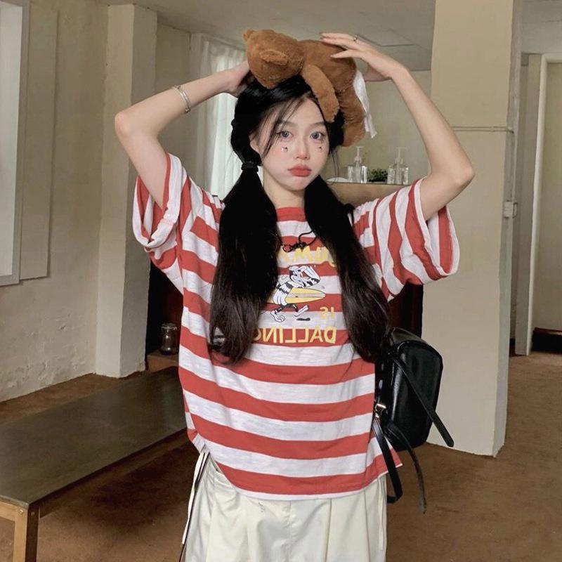 Women's Striped Oversized Short-Sleeve Summer T-Shirt
