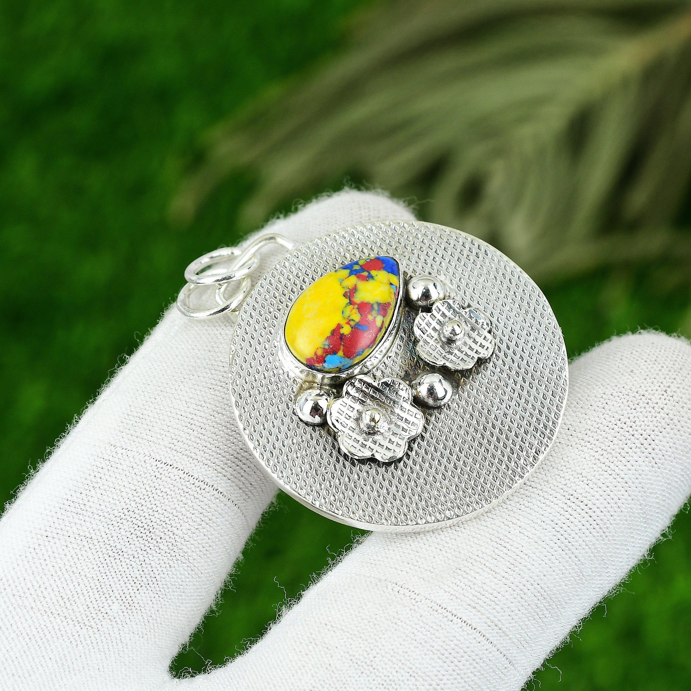 

Gift For Her 925 Sterling Silver Natural Mosaic Balloon Jasper Gemstone Pendant