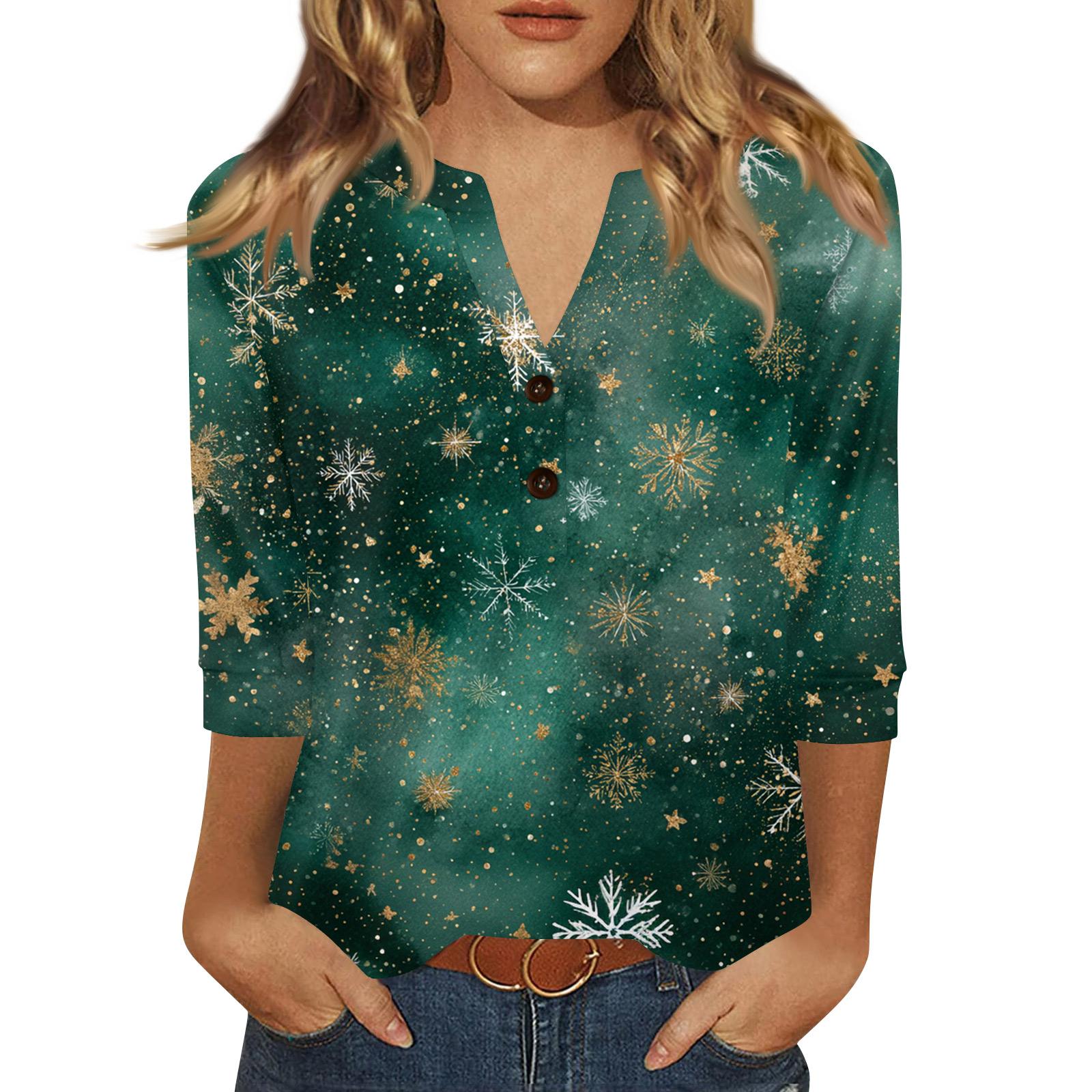 

Жен. Футболка С принтом Пуговицы Рукав 3/4 Повседневные Выходные Мода Классический Классический V-образный вырез Обычный Верх XXL
