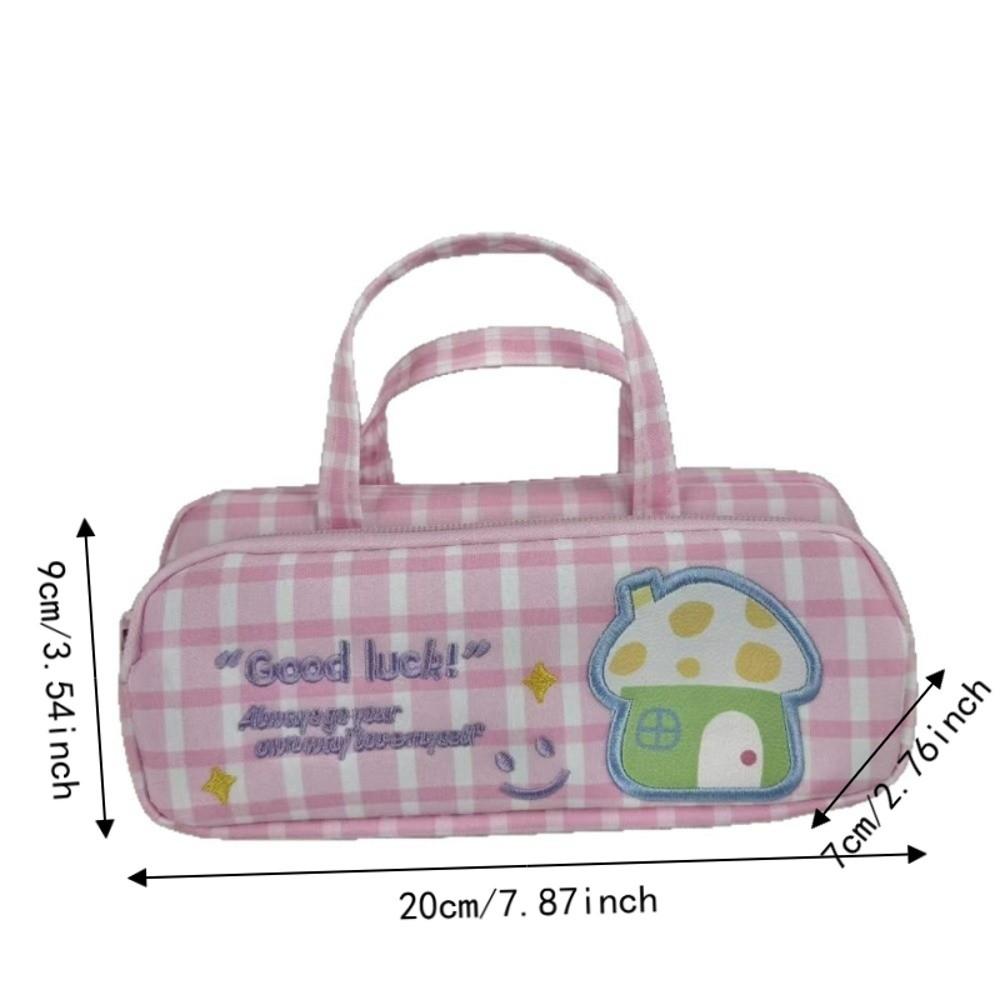 Double Layer Pencil Case Plaid Pattern Stationery Holder Durable Pencil Box School Stationery