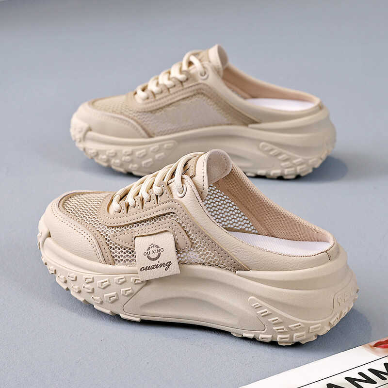Casual half-drag women's shoes summer wear one pedal lazy shoes sports shoes 2025 new mesh cool slippers