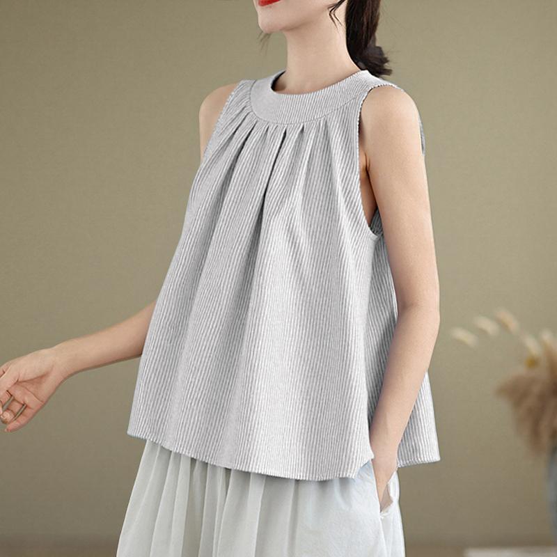 

ZANZEA Women Casual Round Neck Summer Sleeveless Stripe Tank Tops 5XL светло-серый