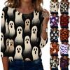 Women's Casual Halloween Print Round Neck Three Quarter Sleeve T Shirt Top Lightweight Comfortable Fit Fashionable Design