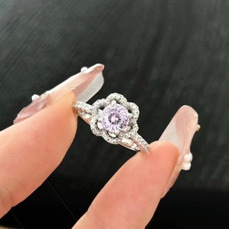 Exquisite Luxury Purple Crystal Rings for Women Creative Inlaid Zircons High Quality Fashion Hollow Out Ring Zircon