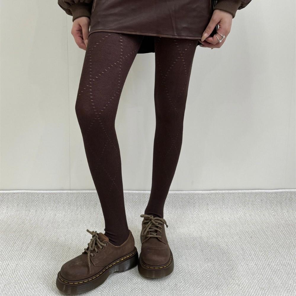 Fashionable Argyle Tights Breathable Basic Pantyhose Jacquard Knitted Stockings  Autumn Winter