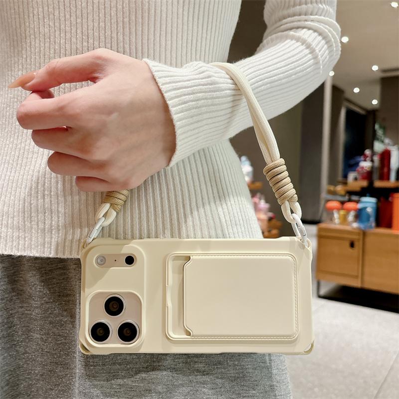 

Short Rope Lanyard Phone Case For iPhone 17 Air 16 15 14 Plus 13 12 Mini 11 Pro Max X XR XS Max Card Clip Wallet Soft TPU Cover iPhone 12 mini
