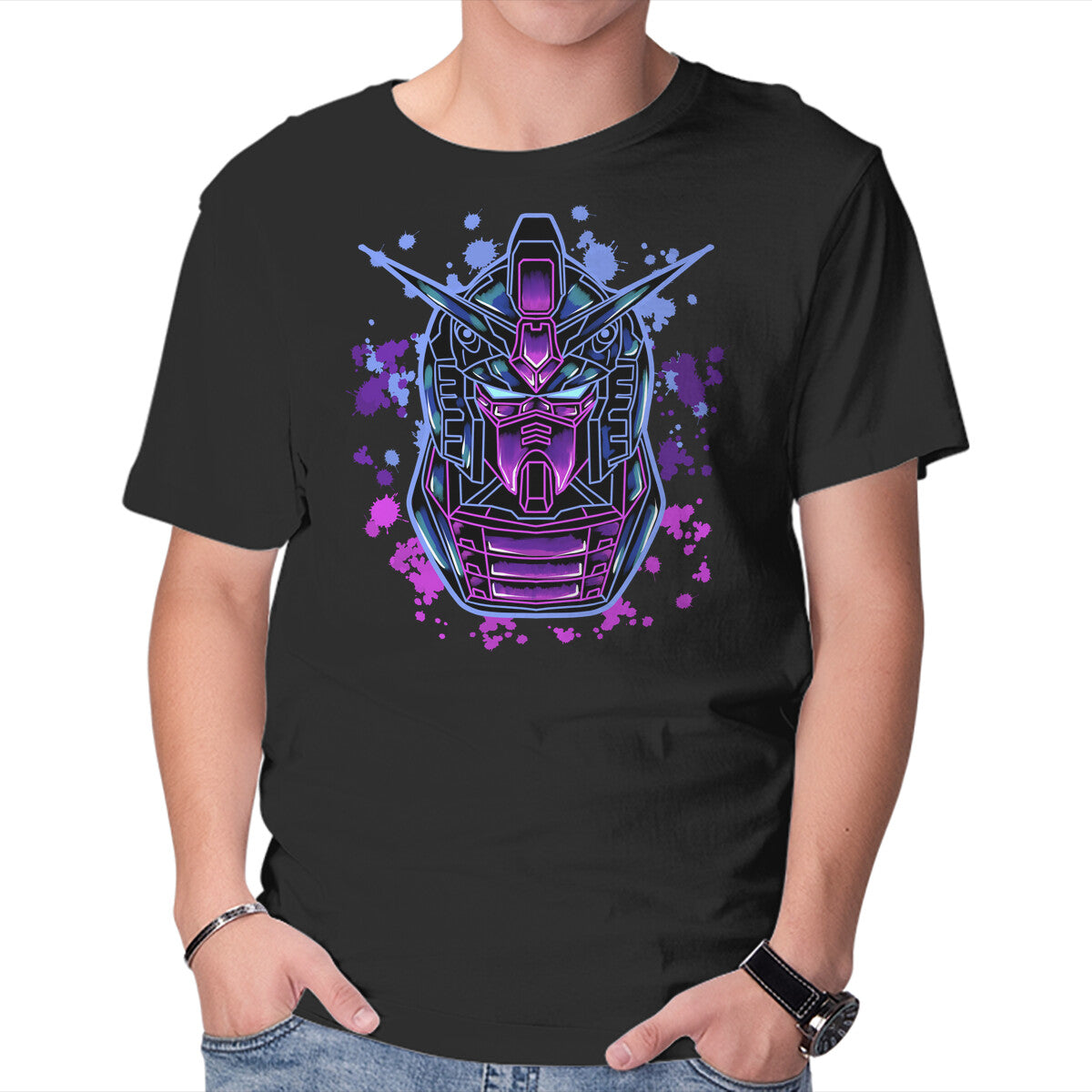 Unisex Crew Neck T-Shirt Gundam Neon Graphic Short Sleeve Casual Tee XS